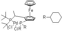 structure of CAS# 854019-82-2, [(2R)-1-[(1R)-1-[Bis(1,1-dimethylethyl)phosphino]ethyl]-2-(dicyclohexylphosphino)ferrocene]dichloropalladium
