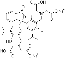CAS # 85409-48-9, Thymolphthalein complexone disodium salt, Disodium N,N'-[bis[[6-hydroxy-5-isopropyl-2-methylphen-3,1-ylene]methylene](3-oxo-1(3H)-isobenzofuranylidene)]bis[N-(carboxymethyl)aminoacetate]