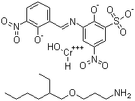 Hydrogen hydroxy[2-hydroxy-3-[(2-hydroxy-3-nitrobenzylidene)amino]-5-nitrobenzenesulfonato(3-)]chromate(1-) 3-((2-ethylhexyl)oxy)-1-propanamine  molecular structure (CAS 85455-32-9)