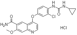 CAS # 857890-31-4, 4-[3-Chloro-4-[[(cyclopropylamino)carbonyl]amino]phenoxy]-7-methoxy-6-quinolinecarboxamide monohydrochloride