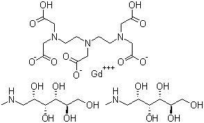 CAS # 86050-77-3, Gadopentetate dimeglumine, Gadolinium [bis[2-[(carboxylatomethyl)(carboxymethyl)amino]ethyl]amino]acetate 1-deoxy-1-(methylamino)-D-glucitol (1:2)