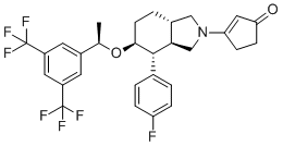 CAS # 860642-69-9, Serlopitant, 3-[(3aR,4R,5S,7aS)-5-[(1R)-1-[3,5-bis(trifluoromethyl)phenyl]ethoxy]-4-(4-fluorophenyl)-1,3,3a,4,5,6,7,7a-octahydroisoindol-2-yl]cyclopent-2-en-1-one
