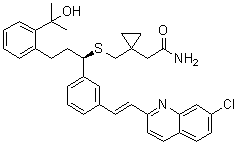 CAS # 866923-63-9, 1-[[[(1R)-1-[3-[(1E)-2-(7-Chloro-2-quinolinyl)ethenyl]phenyl]-3-[2-(1-hydroxy-1-methylethyl)phenyl]propyl]thio]methyl]cyclopropaneacetamide