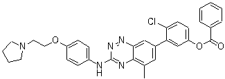 4-Chloro-3-[5-methyl-3-[[4-[2-(1-pyrrolidinyl)ethoxy]phenyl]amino]-1,2,4-benzotriazin-7-yl]phenol 1-benzoate molecular structure (CAS 867331-82-6)