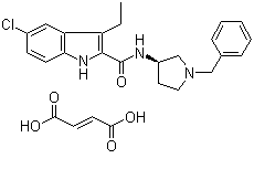 CAS # 868273-12-5, 5-Chloro-3-ethyl-N-[(3R)-1-(phenylmethyl)-3-pyrrolidinyl]-1H-indole-2-carboxamide (2E)-2-butenedioate, Org 29647