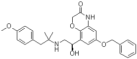 CAS # 869478-13-7, 8-[(1R)-1-Hydroxy-2-[[2-(4-methoxyphenyl)-1,1-dimethylethyl]amino]ethyl]-6-(phenylmethoxy)-2H-1,4-benzoxazin-3(4H)-one