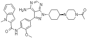 CAS 登录号：869748-10-7, N-[4-[1-[反式-4-(4-乙酰基-1-哌嗪基)环己基]-4-氨基-1H-吡唑并[3,4-d]嘧啶-3-基]-2-甲氧基苯基]-1-甲基-1H-吲哚-2-甲酰胺