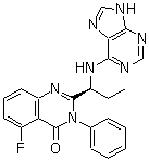 structure of CAS# 870281-82-6, 5-氟-3-苯基-2-[(1S)-1-(9H-嘌呤-6-基氨基)丙基]-4(3H)-喹唑啉酮
