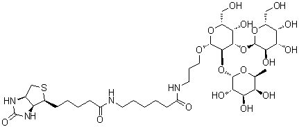 CAS # 870891-30-8, (3aS,4S,6aR)-N-[6-[[3-[(O-6-Deoxy-alpha-L-galactopyranosyl-(1→2)-O-[alpha-D-galactopyranosyl-(1→3)]-beta-D-galactopyranosyl)oxy]propyl]amino]-6-oxohexyl]hexahydro-2-oxo-1H-thieno[3,4-d]imidazole-4-pentanamide