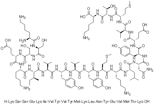 CAS # 877380-07-9, L-Lysyl-L-seryl-L-seryl-L-alpha-glutamyl-L-lysyl-L-isoleucyl-L-valyl-L-tyrosyl-L-valyl-L-tyrosyl-L-methionyl-L-lysyl-L-leucyl-L-asparaginyl-L-tyrosyl-L-alpha-glutamyl-L-valyl-L-methionyl-L-threonyl-L-lysine