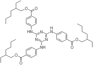 CAS # 88122-99-0 (116244-12-3), Octyl triazone, 4,4',4''-(1,3,5-Triazine-2,4,6-triyltriimino)trisbenzoic acid tris(2-ethylhexyl) ester, UVT-150, Uvinul T 150