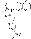 structure of CAS# 883065-90-5, 4-(2,3-Dihydro-1,4-benzodioxin-6-yl)-2,4-dihydro-5-[(5-nitro-2-thiazolyl)thio]-3H-1,2,4-triazol-3-one
