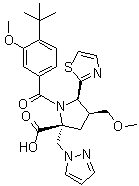 CAS 登录号：885264-71-1, (4R,5S)-rel-1-[4-(叔丁基)-3-甲氧基苯甲酰基]-4-(甲氧基甲基)-2-(1H-吡唑-1-基甲基)-5-(2-噻唑基)-D-脯氨酸