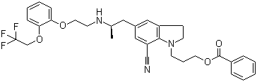 CAS # 885340-11-4, 1-[3-(Benzoyloxy)propyl]-2,3-dihydro-5-[(2R)-2-[[2-[2-(2,2,2-trifluoroethoxy)phenoxy]ethyl]amino]propyl]-1H-indole-7-carbonitrile