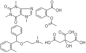 CAS # 88566-80-7, 2-(Acetyloxy)benzoic acid mix with 3,7-Dihydro-1,3,7-trimethyl-1H-purine-2,6-dione and N,N-Dimethyl-2-[(2-methylphenyl)phenylmethoxy]ethanamine 2-Hydroxy-1,2,3-propanetricarboxylate