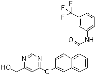 CAS # 890128-81-1, 6-[[6-(Hydroxymethyl)-4-pyrimidinyl]oxy]-N-[3-(trifluoromethyl)phenyl]-1-naphthalenecarboxamide