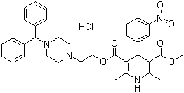CAS # 89226-75-5, Manidipine hydrochloride, 1,4-Dihydro-2,6-dimethyl-4-(3-nitrophenyl)-3,5-pyridinedicarboxylic acid 2-[4-(diphenylmethyl)-1-piperazinyl]ethyl methyl ester hydrochloride