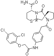 CAS # 894787-30-5, (2R,4'R,8'aR)-1-[2-[4-[[2-(2,4-Dichlorophenoxy)acetyl]amino]phenyl]acetyl]tetrahydro-6'-oxospiro[pyrrolidine-2,7'(6'H)-[2H]pyrrolo[2,1-b][1,3]thiazine]-4'-carboxamide, ST 2825