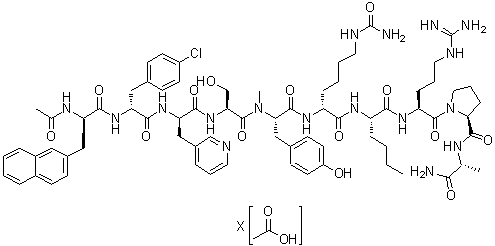 CAS 登录号：896710-46-6, N-乙酰基-3-(2-萘基)-D-丙氨酰-4-氯-D-苯丙氨酰-3-(3-吡啶基)-D-丙氨酰-L-丝氨酰-N-甲基-L-酪氨酰-N6-(氨基羰基)-D-赖氨酰-L-正亮氨酰-L-精氨酰-L-脯氨酰-D-丙氨酰胺乙酸盐