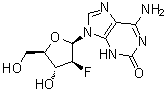 structure of CAS# 899827-82-8, 6-氨基-9-(2-脱氧-2-氟-beta-D-阿拉伯呋喃糖基)-1,9-二氢-2H-嘌呤-2-酮