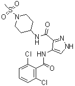 CAS # 902156-99-4, 4-(2,6-Dichlorobenzoylamino)-1H-pyrazole-3-carboxylic acid N-[1-(methylsulfonyl)piperidin-4-yl]amide, AT 9311, LCQ 195