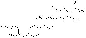 structure of CAS# 906805-42-3, 3-氨基-6-氯-5-[(3S)-4-[1-[(4-氯苯基)甲基]-4-哌啶基]-3-乙基-1-哌嗪基]吡嗪甲酰胺
