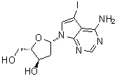 structure of CAS# 908130-61-0, 7-(2-脱氧-beta-L-赤式-呋喃戊糖基)-5-碘-7H-吡咯并[2,3-d]嘧啶-4-胺