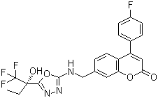4-(4-Fluorophenyl)-7-[[[5-[(1S)-1-hydroxy-1-(trifluoromethyl)propyl]-1,3,4-oxadiazol-2-yl]amino]methyl]-2H-1-benzopyran-2-one molecular structure (CAS 910656-27-8)