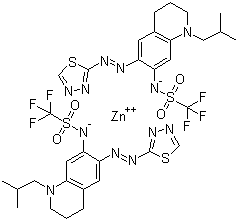 CAS # 912628-37-6, Bis[1,1,1-trifluoro-N-[1,2,3,4-tetrahydro-1-(2-methylpropyl)-6-[(1,3,4-thiadiazol-2-yl-N3)azo-N1]-7-isoquinolinyl]methanesulfonamidato-N]zinc