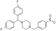 structure of CAS# 914349-64-7, 1-[Bis(4-fluorophenyl)methyl]-4-[(4-nitrophenyl)methyl]piperazine