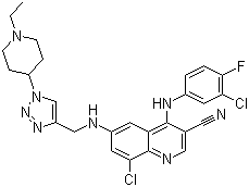 structure of CAS# 915363-56-3, 8-氯-4-[(3-氯-4-氟苯基)氨基]-6-[[[1-(1-乙基哌啶-4-基)-1H-1,2,3-三唑-4-基]甲基]氨基]喹啉-3-甲腈