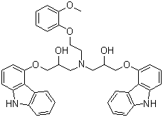 structure of CAS# 918903-20-5, 1,1'-[[2-(2-Methoxyphenoxy)ethyl]imino]bis[3-(9H-carbazol-4-yloxy)-2-propanol]