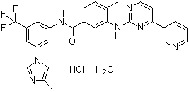 CAS # 923288-90-8, Nilotinib monohydrochloride monohydrate, 4-Methyl-N-[3-(4-methyl-1H-imidazol-1-yl)-5-(trifluoromethyl)phenyl]-3-[[4-(3-pyridinyl)-2-pyrimidinyl]amino]-benzamide hydrochloride hydrate (1:1:1)
