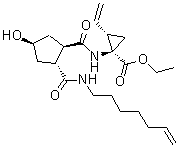 CAS # 923604-77-7, (1R,2S)-2-Ethenyl-1-[[[(1R,2R,4R)-2-[(6-hepten-1-ylamino)carbonyl]-4-hydroxycyclopentyl]carbonyl]amino]cyclopropanecarboxylic acid ethyl ester