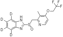 CAS # 934294-22-1, Lansoprazole-d<sub>4</sub>, 2-[[[3-Methyl-4-(2,2,2-trifluoroethoxy)-2-pyridinyl]methyl]sulfinyl]-1H-benzimidazole-4,5,6,7-d<sub>4</sub>
