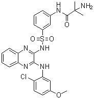 structure of CAS# 934526-89-3, 2-Amino-N-[3-[N-[3-[(2-chloro-5-methoxyphenyl)amino]quinoxalin-2-yl]sulfamoyl]phenyl]-2-methylpropanamide