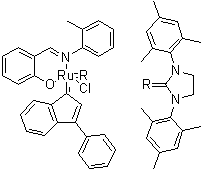 [1,3-Bis(2,4,6-trimethylphenyl)-2-imidazolidinylidene]chloro[2-[[(2-methylphenyl)imino]methyl]phenolato](3-phenyl-1H-inden-1-ylidene)ruthenium molecular structure (CAS 934538-12-2)