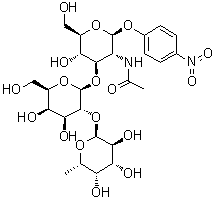 4-Nitrophenyl O-6-deoxy-alpha-L-galactopyranosyl-(1→2)-O-beta-D-galactopyranosyl-(1→3)-2-(acetylamino)-2-deoxy-beta-D-glucopyranoside molecular structure (CAS 93496-53-8)