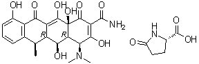 CAS # 93805-33-5, 5-Oxo-L-proline compd. with [4S-(4alpha,4aalpha,5alpha,5aalpha,6alpha,12aalpha)]-4-(dimethylamino)-1,4,4a,5,5a,6,11,12a-octahydro-3,5,10,12,12a-pentahydroxy-6-methyl-1,11-dioxo-2-naphthacenecarboxamide (1:1)