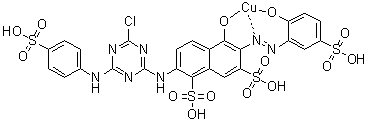 CAS # 93858-40-3, tetrahydrogen [2-[[4-chloro-6-[(4-sulfophenyl)amino]-1,3,5-triazin-2-yl]amino]-5-hydroxy-6-[(2-hydroxy-5-sulfophenyl)azo]-1,7-naphthalenedisulfonato(6-)]-Cuprate(4-)