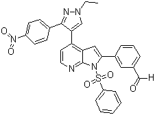 structure of CAS# 942920-00-5, 3-[4-[1-乙基-3-(4-硝基苯基)-1H-吡唑-4-基]-1-(苯磺酰基)-1H-吡咯并[2,3-b]吡啶-2-基]苯甲醛
