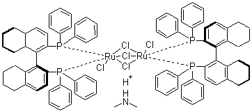 CAS # 944451-12-1, Dimethylammonium dichlorotri(chloro)bis[(S)-(-)-2,2'-bis(diphenylphosphino)-5,5',6,6',7,7',8,8'-octahydro-1,1'-binaphthyl]diruthenate(II)