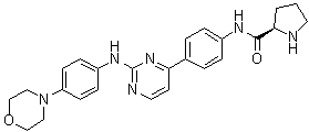 structure of CAS# 945750-13-0, (2R)-N-[4-[2-[[4-(4-吗啉基)苯基]氨基]-4-嘧啶基]苯基]-2-吡咯烷甲酰胺