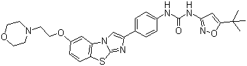 CAS # 950769-58-1, AC-220, N-(5-tert-Butylisoxazol-3-yl)-N'-{4-[7-(2-morpholin-4-ylethoxy)imidazo[2,1-b][1,3]benzothiazol-2-yl]phenyl}urea