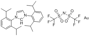 CAS # 951776-24-2, IPrAuNTf2, 1,3-bis[2,6-di(propan-2-yl)phenyl]-2H-imidazol-2-ide,bis(trifluoromethylsulfonyl)azanide gold