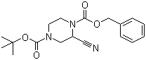 structure of CAS# 955016-62-3, 2-Cyano-1,4-piperazinedicarboxylic acid 4-(tert-butyl) 1-(phenylmethyl) ester
