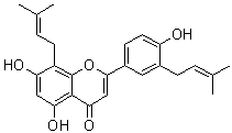 structure of CAS# 955135-37-2, 5,7-二羟基-2-[4-羟基-3-(3-甲基-2-丁烯-1-基)苯基]-8-(3-甲基-2-丁烯-1-基)-4H-1-苯并吡喃-4-酮
