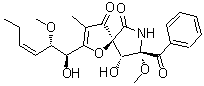 CAS 登录号：956904-34-0, 11-O-Methylpseurotin A, (5S,8S,9R)-8-苯甲酰基-9-羟基-2-[(1S,2S,3Z)-1-羟基-2-甲氧基-3-己烯-1-基]-8-甲氧基-3-甲基-1-氧杂-7-氮杂螺[4.4]壬-2-烯-4,6-二酮