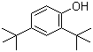 CAS # 96-76-4, 2,4-Di-tert-butylphenol, 2,4-Bis(1,1-dimethylethyl)phenol, 2,4-DTBP, 1-Hydroxy-2,4-di-tert-butylbenzene, Antioxidant No. 33