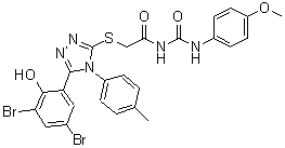 CAS # 97399-37-6, 2-[[5-(3,5-Dibromo-2-hydroxyphenyl)-4-(4-methylphenyl)-4H-1,2,4-triazol-3-yl]thio]-N-[[(4-methoxyphenyl)amino]carbonyl]acetamide
